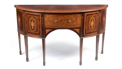 Lot 1479 - Robson & Sons, Newcastle: A fine quality Edwardian inlaid mahogany demi-lune sideboard