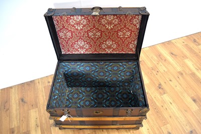 Lot 85 - A vintage oak, brass and metal-bound cabin trunk