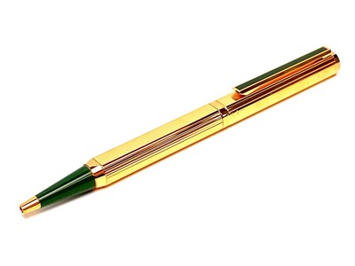 Lot 1175 - An Alfred Dunhill gold-plated and green enamelled ballpoint pen