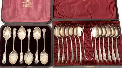 Lot 326 - A cased set of twelve Scottish silver teaspoons; and a set of six silver teaspoons