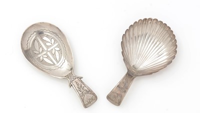 Lot 386 - Two George III engraved silver caddy spoons