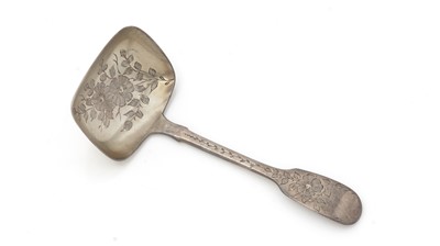 Lot 387 - A Victorian engraved silver caddy spoon