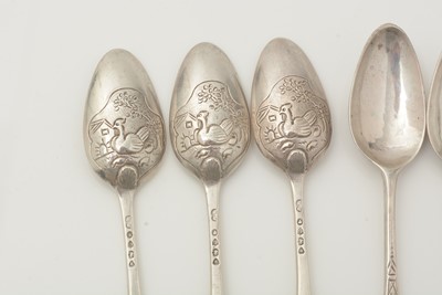 Lot 337 - A set of six Victorian silver picture-back teaspoons