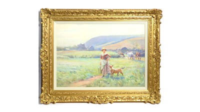 Lot 1052 - John Sanderson-Wells - A Young Milkmaid Returns Home | watercolour