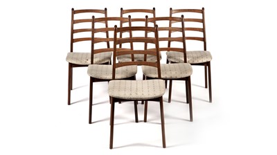 Lot 44A - A set of six Danish inspired retro teak ladderback dining chairs