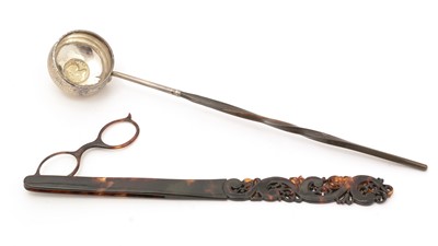 Lot 442 - A pair of tortoiseshell lorgnettes; and a George II silver punch ladle