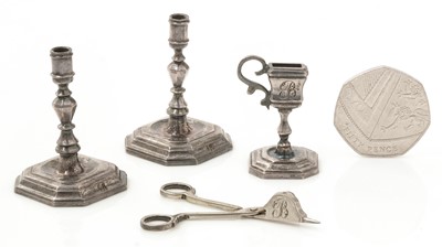 Lot 429 - A Dutch silver miniature or toy lighting suite