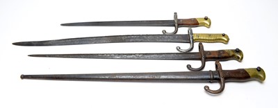 Lot 1090 - A Chassepot bayonet and three Gras bayonets