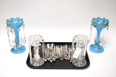 Lot 207 - A pair of Victorian blue glass lustres; and another pair of clear glass lustres