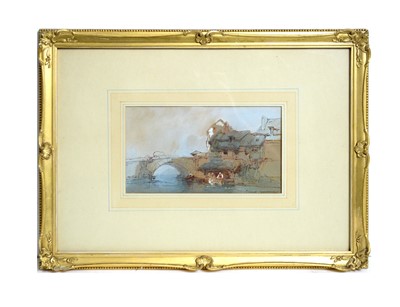 Lot 1045 - Paul Marny - Figures Gathered by a Bridge | watercolour