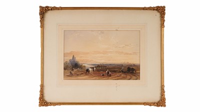 Lot 23 - Thomas Miles Richardson - Ploughing at Dusk | watercolour