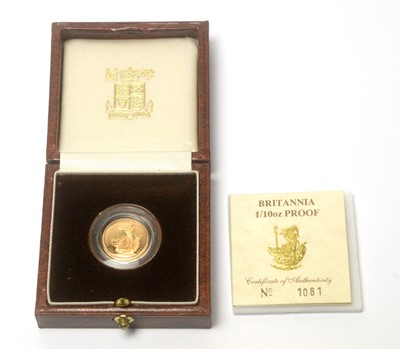 Lot 830 - Elizabeth II 1988 10 pounds Britannia 1/10oz. proof gold coin