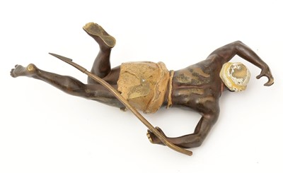 Lot 753 - Franz Bergman cold painted bronze model of a fallen African warrior or Zulu