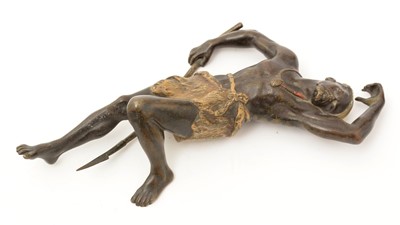 Lot 753 - Franz Bergman cold painted bronze model of a fallen African warrior or Zulu