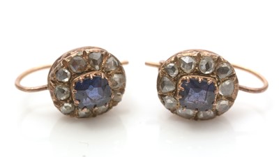 Lot 628 - A pair of Victorian blue-stone and diamond cluster earrings