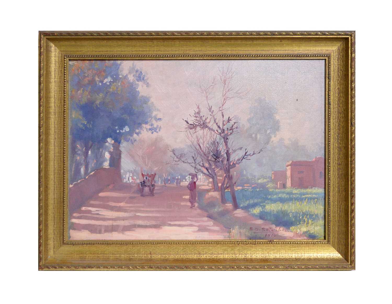 Lot 338 - S. D. Satwalekar - A street scene in India | oil