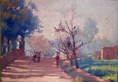 Lot 338 - S. D. Satwalekar - A street scene in India | oil