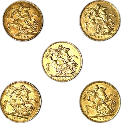 Lot 96 - Five Edward VII gold sovereigns