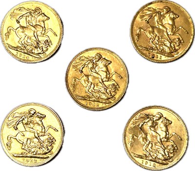 Lot 97 - Five George V gold sovereigns
