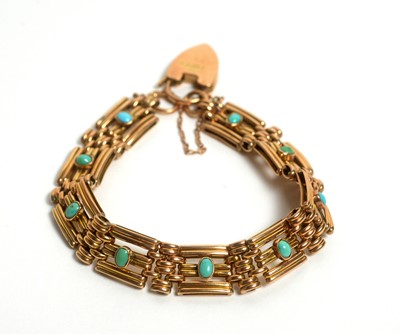 Lot 107 - A turquoise 9ct yellow gold bracelet