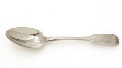 Lot 257 - By Paul Storr: a George III silver fiddle pattern dessert spoon