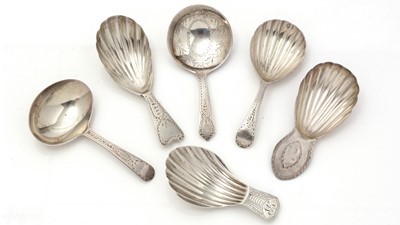 Lot 236 - Six various George III silver caddy spoons