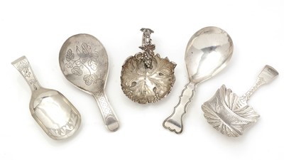 Lot 239 - Five various silver caddy spoons