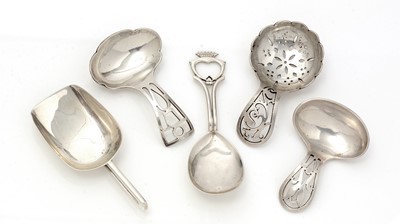 Lot 243 - Five various 20th Century silver caddy spoons