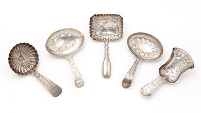 Lot 245 - Five various silver caddy spoons