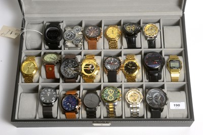 Lot 190 - Watch collectors cabinet containing twenty various gent wristwatches