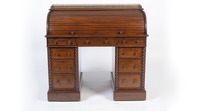 Lot 1412 - A Victorian walnut rolltop pedestal desk