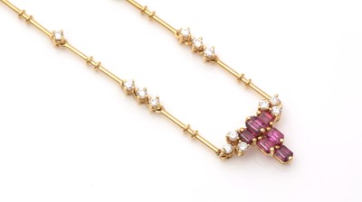 Lot 755 - A ruby, diamond and 18ct gold necklace