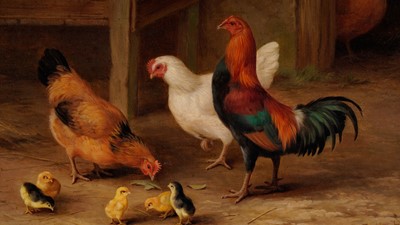 Lot 168 - Edgar Hunt - The Chicken Peep | oil