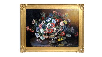 Lot 1189 - Marion Broom - Still Life with Anenomies and a Silver Bowl | oil