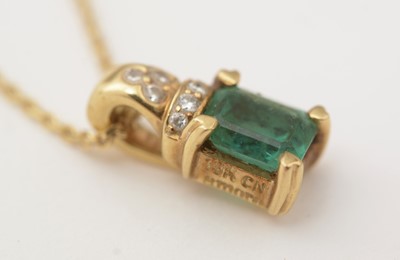 Lot 166 - An emerald and diamond pendant on chain