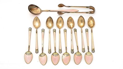 Lot 353 - A set of twelve early 20th Century Norwegian silver-gilt and enamelled coffee spoons