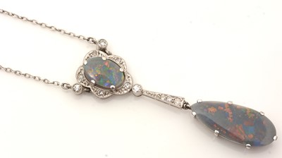 Lot 771 - An Edwardian black opal and diamond pendant necklace