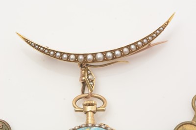 Lot 580 - A late 19th Century fob watch on crescent brooch