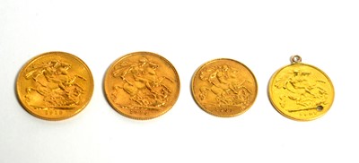 Lot 177 - 2 Gold full sovereigns and two half sovereigns