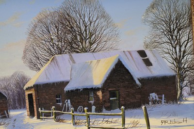 Lot 355 - Robert Ritchie - Old Barns Morning Snow | acrylic