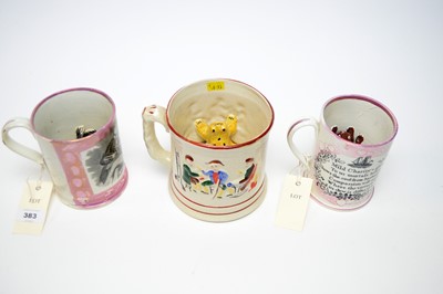 Lot 383 - Two Sunderland frog mugs and another.