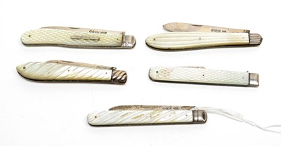 Lot 215 - A collection of Victorian and later silver-bladed fruit knives and fork