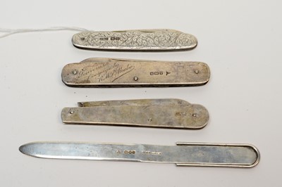 Lot 210 - A collection of early 20th Century silver pen knives; and a letter opener
