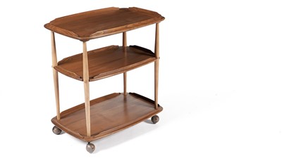Lot 82 - Lucian Ercolani for Ercol - Model no 458: An elm three-tier drinks trolley