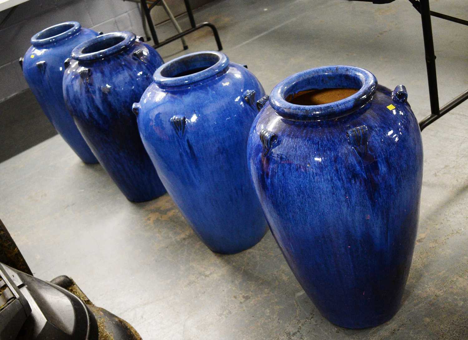 Lot 382 - Two pairs of blue glazed stoneware garden pots