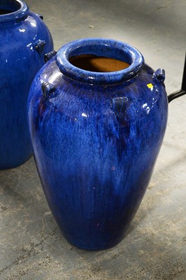 Lot 382 - Two pairs of blue glazed stoneware garden pots