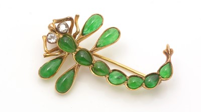 Lot 715 - A jade and diamond dragonfly pattern brooch