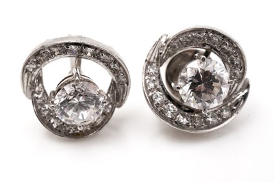 Lot 453 - A pair of white stone and diamond earrings