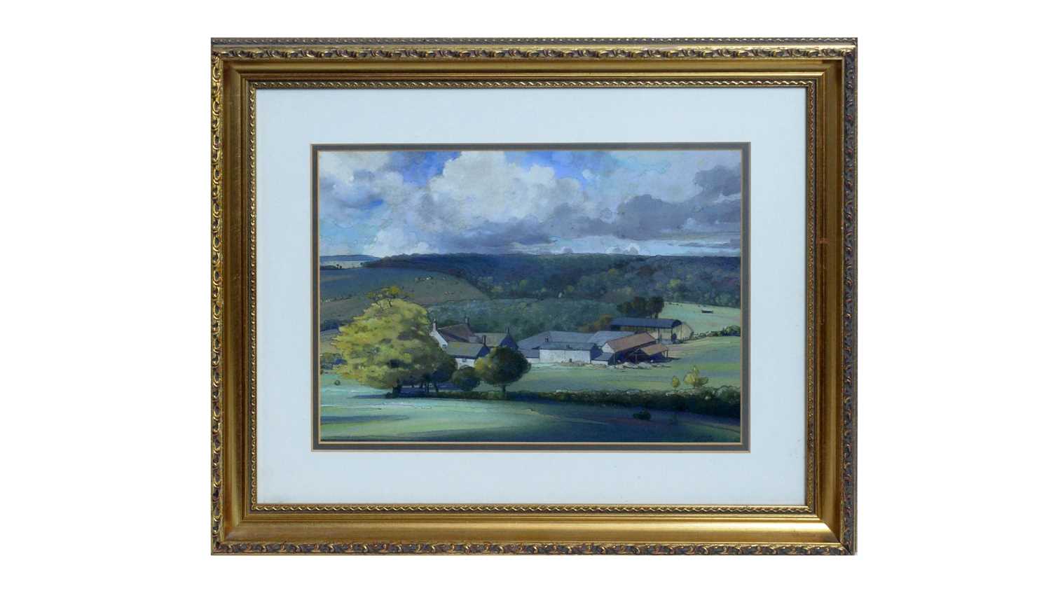 Lot 1091 - Edward Loxton Knight - Cloud Scudded Skies over a Farmstead | pastel