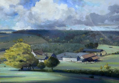 Lot 1091 - Edward Loxton Knight - Cloud Scudded Skies over a Farmstead | pastel